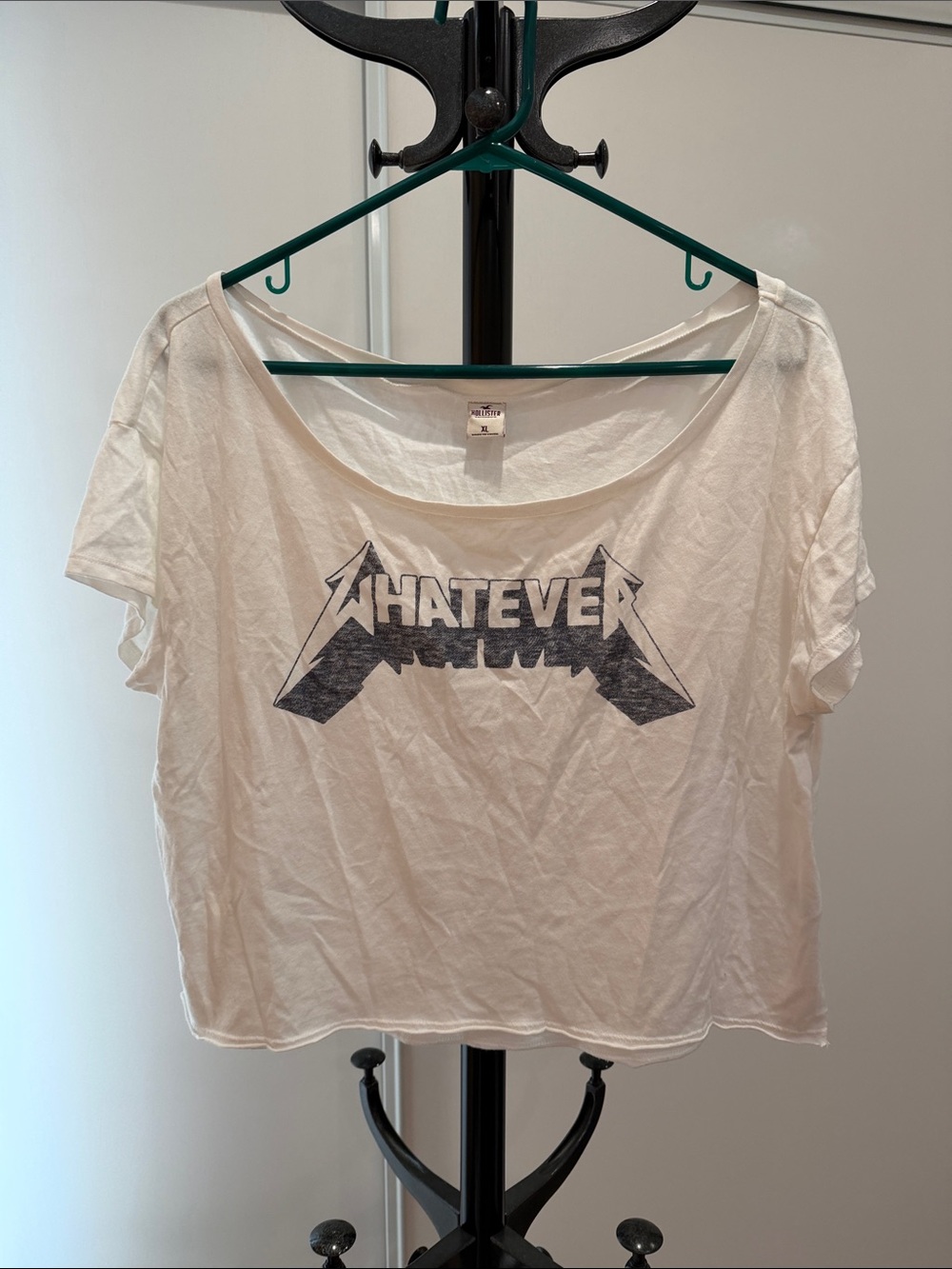 Hollister White 'WHATEVER' Graphic Crop Tee